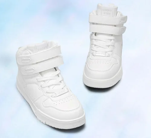 Miniatura 4 de LUCKY STEP Tenis de baloncesto de moda para mujer, botas de tobillo para caminar, zapatos de tenis con plataforma de gancho y bucle, zapatos