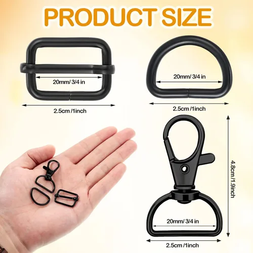 Miniatura 2 de 56 anillos en D para bolsa, bolsa, accesorios para hacer bolsas, hebillas y manualidades (negro, 0.98 pulgadas)