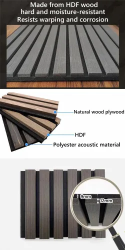 Miniatura 3 de Paneles acústicos de pared acústicos, paneles grandes insonorizados, panel de absorción de sonido acanalado 3D con acabado de madera, tratamiento