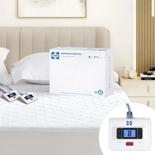 Miniatura 11 de Sealy Almohadilla de colchón con calefacción tamaño California King, calentador de cama eléctrico acolchado de lujo con doble controlador, 10