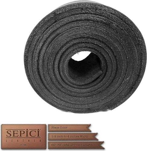 Miniatura 4 de Sepici Correa de cuero negro de alta calidad, tira de piel de vaca vegetal de grano completo para fabricación de cinturones y manualidades de cuero