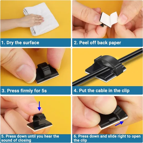 Miniatura 4 de Segarty Clip para cables, 100 unidades pequeñas de color negro, ideal para organizar cables, autoadhesivas, gestión de cables para colgar cables