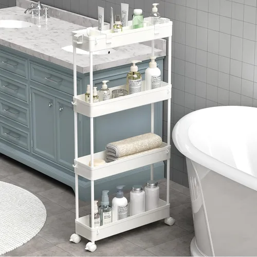 Miniatura 16 de SAKA - Carrito de almacenamiento delgado, carrito de almacenamiento rodante para el baño de 4 niveles, carrito organizador móvil de estanterías