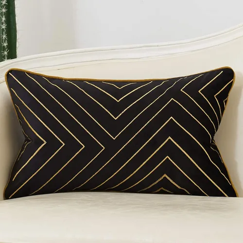 Miniatura 15 de Avigers - Funda de cojín decorativa de terciopelo con rayas geométricas, 18 x 18 pulgadas (45 x 45 cm), diseño de líneas abstractas bordadas en Negro