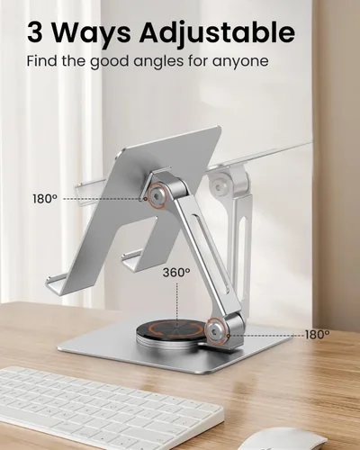Miniatura 3 de TIGRIS - Soporte para tableta giratorio de 360°, ajustable y plegable, soporte para tableta súper resistente, súper estable y portátil para oficina