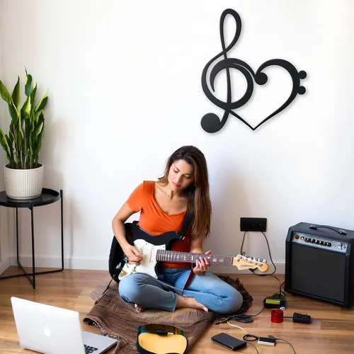 Miniatura 5 de KOYILTD Decoración de pared de metal negro con corazón, decoración de notas musicales, decoración de pared de corazón, arte de pared para sala