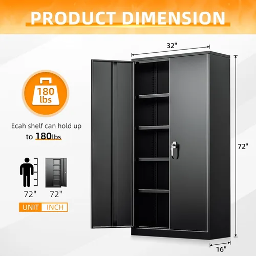 Miniatura 3 de INTERGREAT Gabinete de almacenamiento con puertas y estantes, gabinetes de almacenamiento de garaje de metal con cerradura, gabinete de suministro