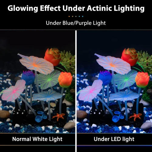 Miniatura 3 de Uniclife Adorno de loto de efecto brillante Decoración de silicona para acuario para pecera con ventosa