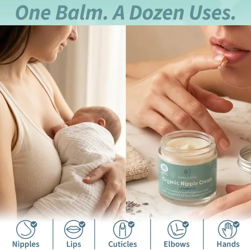 Miniatura 6 de Mama & Wish® Crema orgánica para pezones segura para la lactancia materna, bálsamo para pezones para lactancia materna, sin lanolina, esenciales