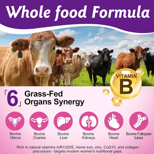Miniatura 3 de newseel Suplemento de órgano de carne de res para mujeres, cápsulas de hígado de res alimentadas con pasto natural, apoya el equilibrio hormonal