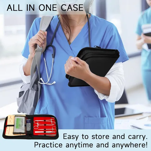 Miniatura 6 de Kit de práctica de sutura para estudiantes de medicina - Kit de sutura con heridas precortadas, hilos y herramientas de sutura, kit de entrenamiento