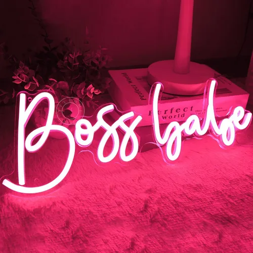 Miniatura 5 de SYLHOME Pink Boss Babe - Letrero de luz LED de neón para jefe, oficina, escritorio, decoración de pared, letrero para dormitorio de niñas, mujeres