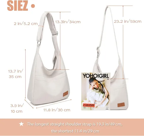 Miniatura 4 de MYHOZEE Bolso de lona grande tipo hobo para mujer, bolso estético para el hombro, bolso cruzado de escuela simple