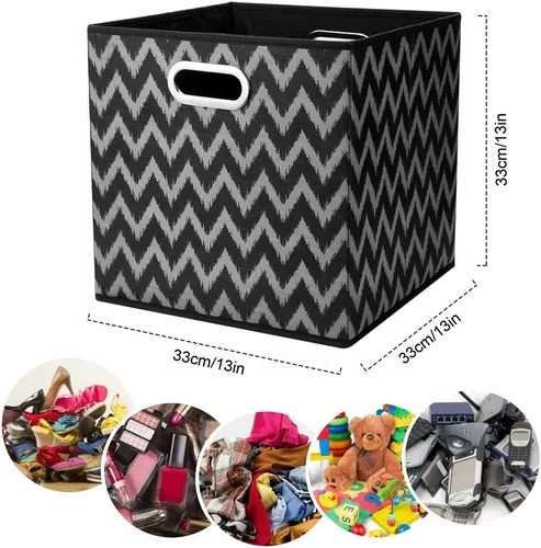 Miniatura 5 de QY-SC03-3 - Cajas de almacenamiento plegables de 13 x 13 x 13 pulgadas, cubos de almacenamiento de tela, cubos negros, cubos de almacenamiento