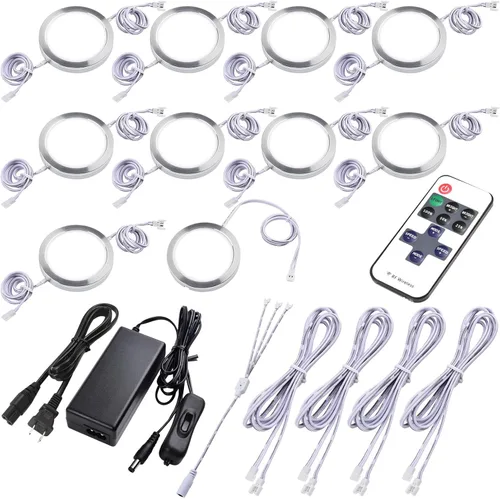Miniatura 8 de Luz de disco LED para debajo del gabinete de cocina, iluminación trasera para salpicadero, 110V enchufe y cableado, control remoto RF inalámbrico
