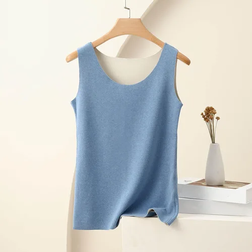 Miniatura 2 de Camiseta sin mangas de algodón térmico para mujer, camisa de forro polar, sin mangas, camisola, capa base, chaleco cálido sin costuras, cuello