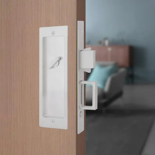 Miniatura 10 de Moderno juego de herrajes para puertas de bolsillo, cerradura de privacidad con tiradores de dedo y cierre suave, para puertas correderas