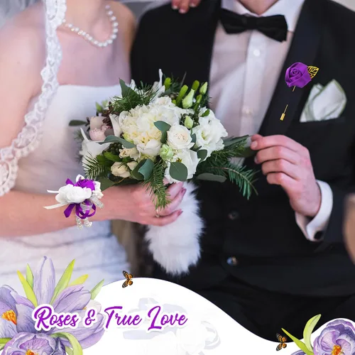 Miniatura 4 de Tigeen Juego de 24 ramilletes de muñeca y boutonniere para hombre, ramillete de muñeca de boda, flor de mano para madre de novia, novia, decoración