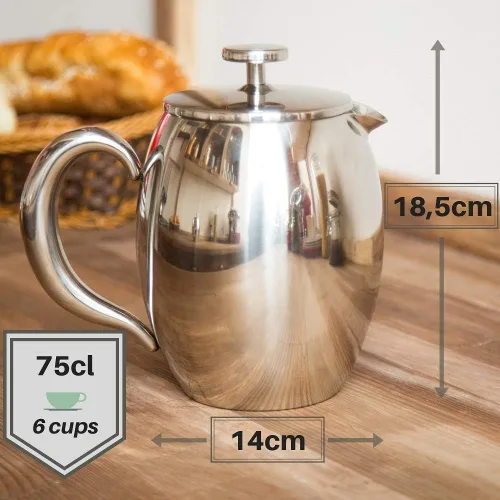Miniatura 4 de VeoHome - Émbolo de 0,75 litros - Irrompible y mantiene el café caliente durante mucho tiempo gracias a su doble carcasa de acero inoxidable