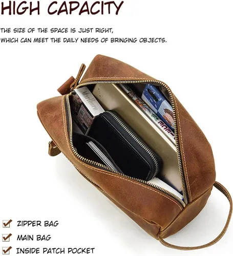 Miniatura 3 de Neceser para hombres o mujeres, kit de piel de grano completo, hecho a mano, bolsa de viaje vintage de cuero, bolsa de viaje grande, bolsa de Marrón