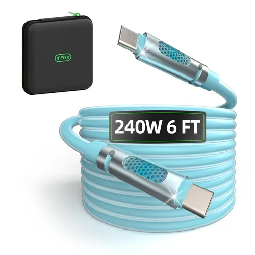 Miniatura 17 de MFish Cable de carga rápida 4 en 1, 6.6 pies 240 W PD 3.1 USB-A/USB-C a USB-C e Lightning, cable de carga múltiple de silicona con funda, compatible