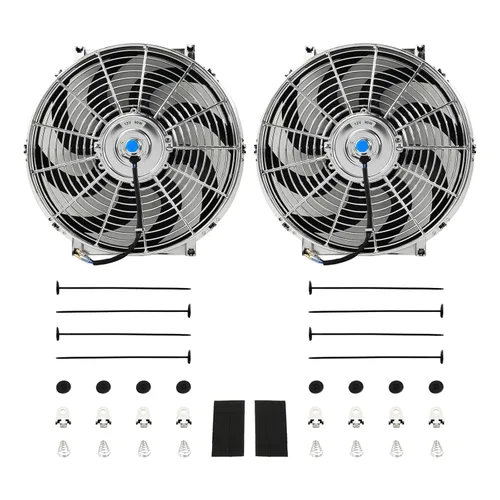 Miniatura 16 de Ventilador delgado universal de empuje eléctrico para radiador 12V 80W de alto rendimiento, kit de montaje azul de 2 piezas