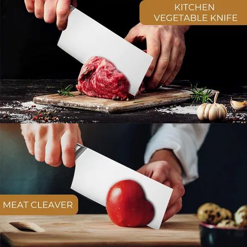 Miniatura 4 de OAKSWARE Cuchillo de carnicero chino de 7 pulgadas, cuchillo de cortar chino, acero alemán y mango ergonómico de ABS, cuchillo afilado para cortar