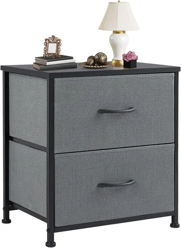 Miniatura 10 de DUMOS Mesita de noche pequeña con 2 cajones de tela, mesa auxiliar para dormitorio, muebles de almacenamiento para mesita de noche de 20 pulgadas