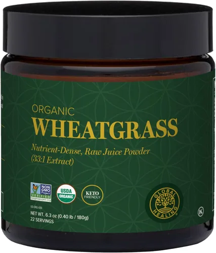 Global Healing - Polvo orgánico de pasto de trigo orgánico de 6.3 onzas (6.35 oz), rico en nutrientes, jugo de pasto de trigo crudo (extracto 33:1)