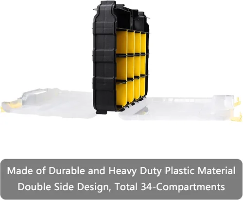 Miniatura 3 de Caja organizadora de herramientas, caja de almacenamiento de piezas pequeñas, 34 compartimentos, organizadores de hardware de doble cara con Amarillo