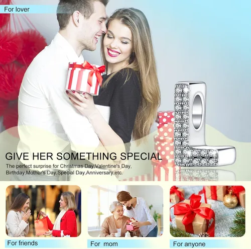 Miniatura 52 de PARCOM Dijes de letras compatibles con pulseras Pandora de plata esterlina S925 con iniciales para pulseras del alfabeto A-Z, cuentas de letras