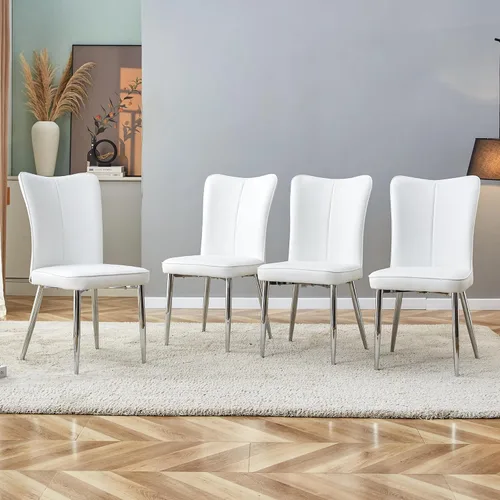 Miniatura 23 de Juego de 4 sillas de comedor modernas, juego de sillas de cocina de piel sintética, asiento tapizado acolchado grueso, sillas laterales negras sin
