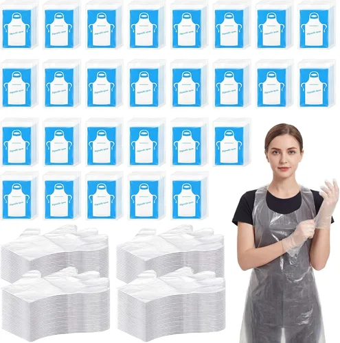 Mifoci Juego de 400 delantales desechables y 1000 pares de guantes de preparación de alimentos, delantales de plástico impermeables envueltos
