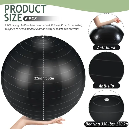 Miniatura 2 de Hungdao Paquete de 6 pelotas de ejercicio inflables a granel para embarazo y entrenamiento, pelota de pilates de 22 pulgadas para yoga