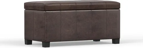 Miniatura 17 de SIMPLIHOME Dover Storage - Banco otomano rectangular tapizado de cuero vegano de 36 pulgadas de ancho en marrón chocolate, banco contemporáneo