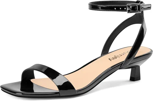 Miniatura 12 de Sandalias de tacón de gatito para mujer, con correa al tobillo, sandalias de tacón cuadrado con punta abierta, zapatos de fiesta de boda