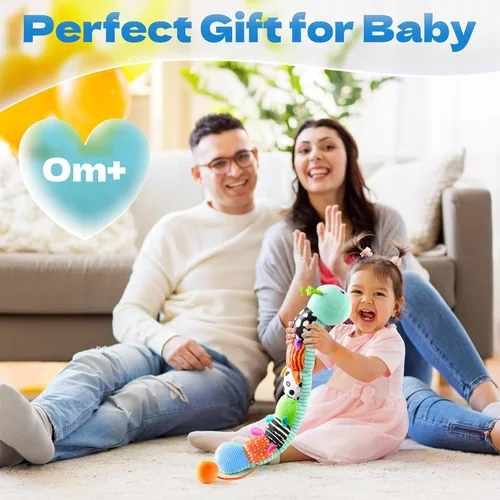 Miniatura 6 de HEMRLY Juguetes Sensoriales para Bebés de 0 a 6 Meses, Oruga Musical de Peluche con Mordedor, Papel Arrerugado, Sonajero, Espejo para Bebé para Azul
