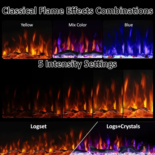 Miniatura 8 de Chimenea eléctrica de 45 pulgadas, insertos de chimenea para montar en la pared y empotrar, llama multicolor con 5 atenuadores, termostato