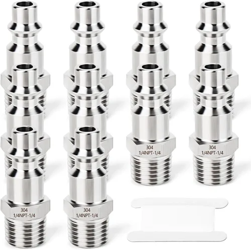 Miniatura 20 de GASHER 5 piezas de ajuste de herramienta de aire industrial de acero inoxidable 304 NPT hembra de 1/4 pulgada, tapones neumáticos de alto flujo