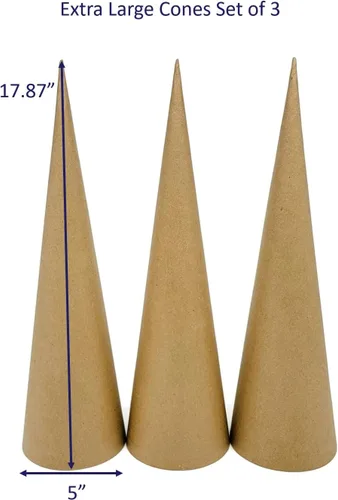 Miniatura 2 de AllStellar Juego de 3 conos de papel macé con fondo abierto de 17.87 x 5 pulgadas (extra grande), para proyectos de arte de bricolaje, manualidades