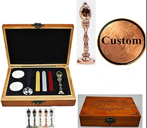 Miniatura 2 de Vintage Personalizar Personalizado Bronce Metal Mango Sellado Cera Sello Kit de sello personalizado Invitación de boda Embellishment Regalo