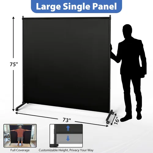 Miniatura 2 de Divisor de habitación grande de un solo panel, pantalla de privacidad independiente de 73 x 75 pulgadas con ruedas, pared de división de tela gruesa