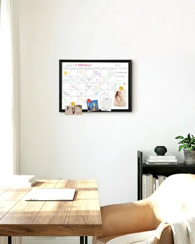 Miniatura 7 de TORASO Pizarra blanca de borrado en seco y calendario mensual, pizarra blanca magnética para pared, oficina, escuela, hogar, tablero colgante