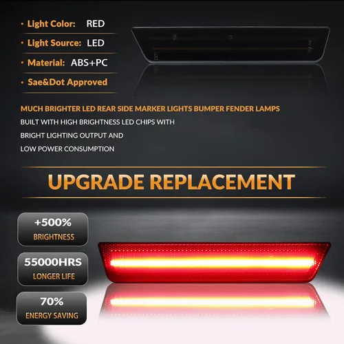Miniatura 3 de Luces LED de señalización lateral para parachoques trasero rojo para 2008-2014 Dodge Challenger y 2011-2014 Charger con lente ahumada, 2 piezas