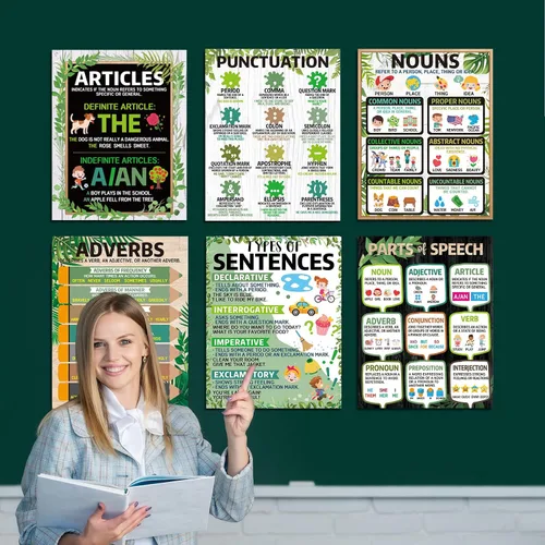 Miniatura 6 de 14 pósteres de partes verdes del discurso para decoraciones de aula, pósteres de gramática de granja, artes del lenguaje, regreso a la escuela