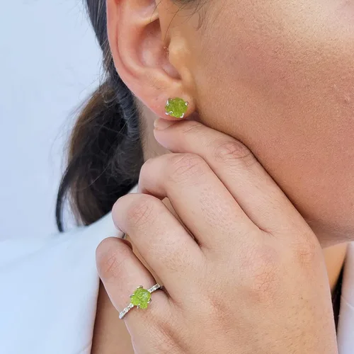 Miniatura 192 de Natural raw gemstone stud earrings with white gold over 925 sterling silver, 6 to 7mm rough genuine quality birthstone gift for her, Uniquelan