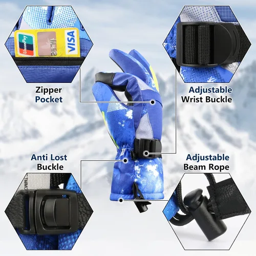 Miniatura 4 de Guantes de esquí, guantes de nieve, 3M Thinsulate guantes de invierno impermeables para clima frío para padres y niñas, ciclismo, conducción, correr