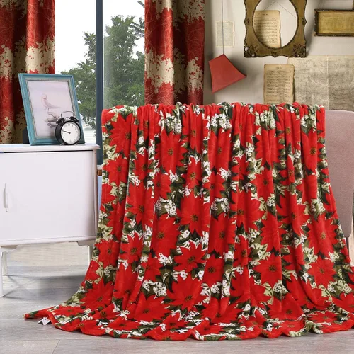 Elegant Comfort Velvet Touch Ultra Lujosa Manta/Frazada de Vellón con Estampado Navideño de Vacaciones - 50 x 60 pulgadas, (Flor de Pascua), 50 x 60