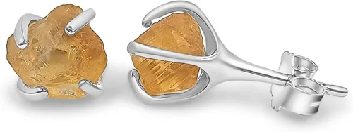 Miniatura 80 de Natural raw gemstone stud earrings with white gold over 925 sterling silver, 6 to 7mm rough genuine quality birthstone gift for her, Uniquelan