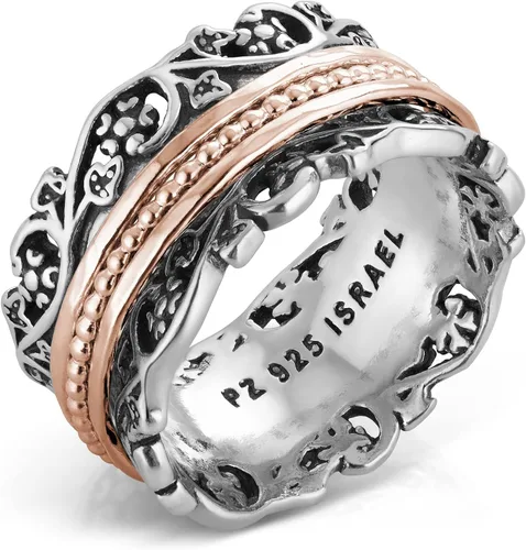 Paz Creations - Anillo giratorio de plata de ley 925 hecho a mano, hipoalergénico, sin níquel ni plomo, fabricado en Israel, plata, oro amarillo,